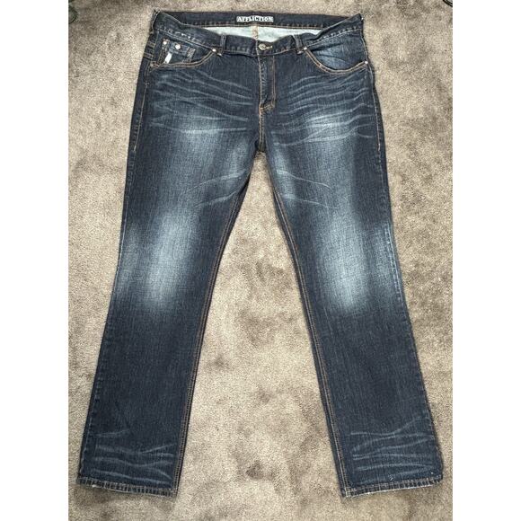 Affliction Ace Jeans Men’s 42x34 Blue Denim Straight Embroidered Jeans - Picture 2 of 15